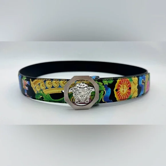 VERSACE Beverly Palm Medusa Leather Belt In Black